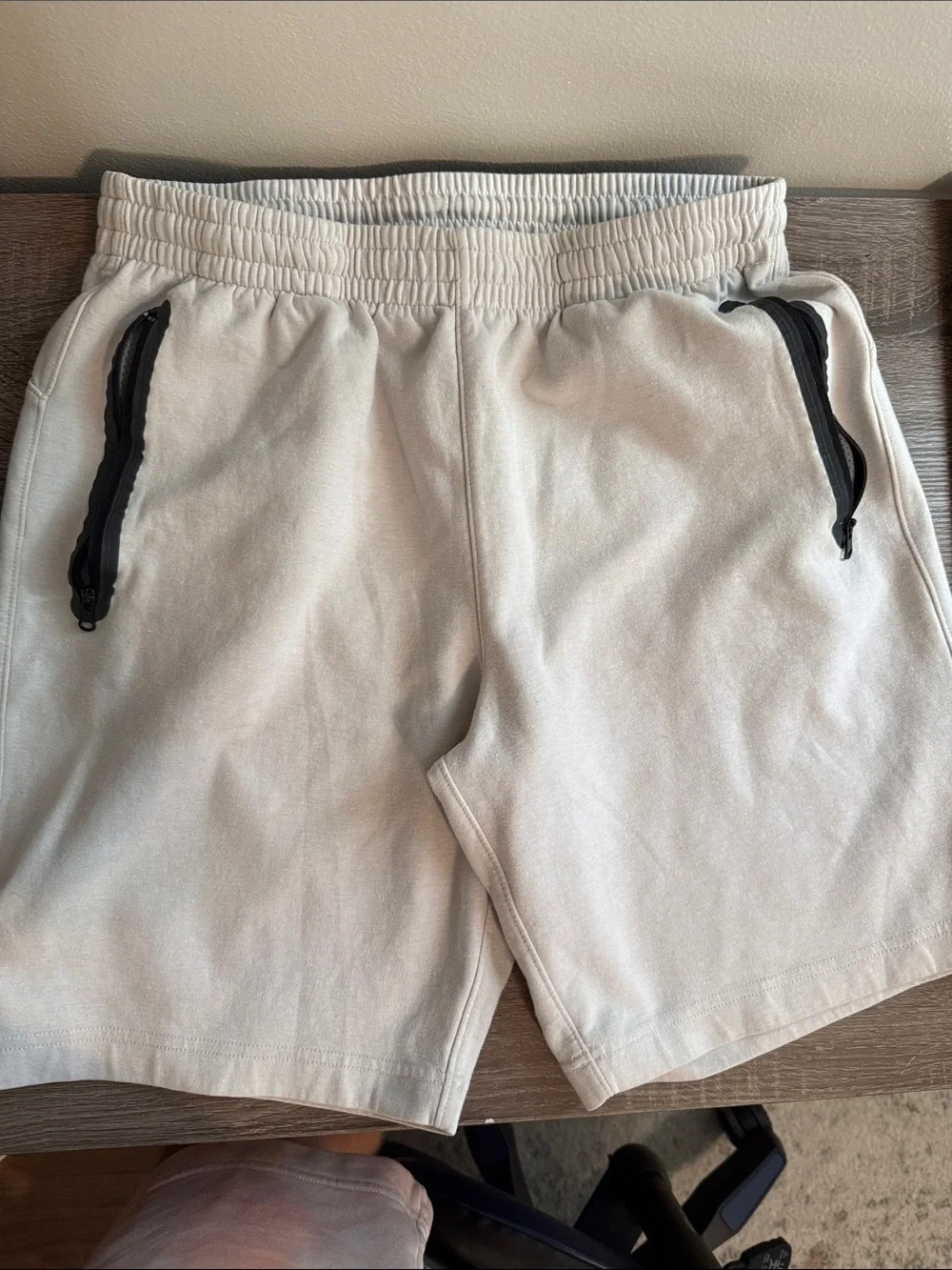 Old Navy Beige Athletic Shorts with Black Zip Pockets